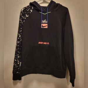 Nike Black Hoodie with White Splatter and Orangeish Pink Accents
